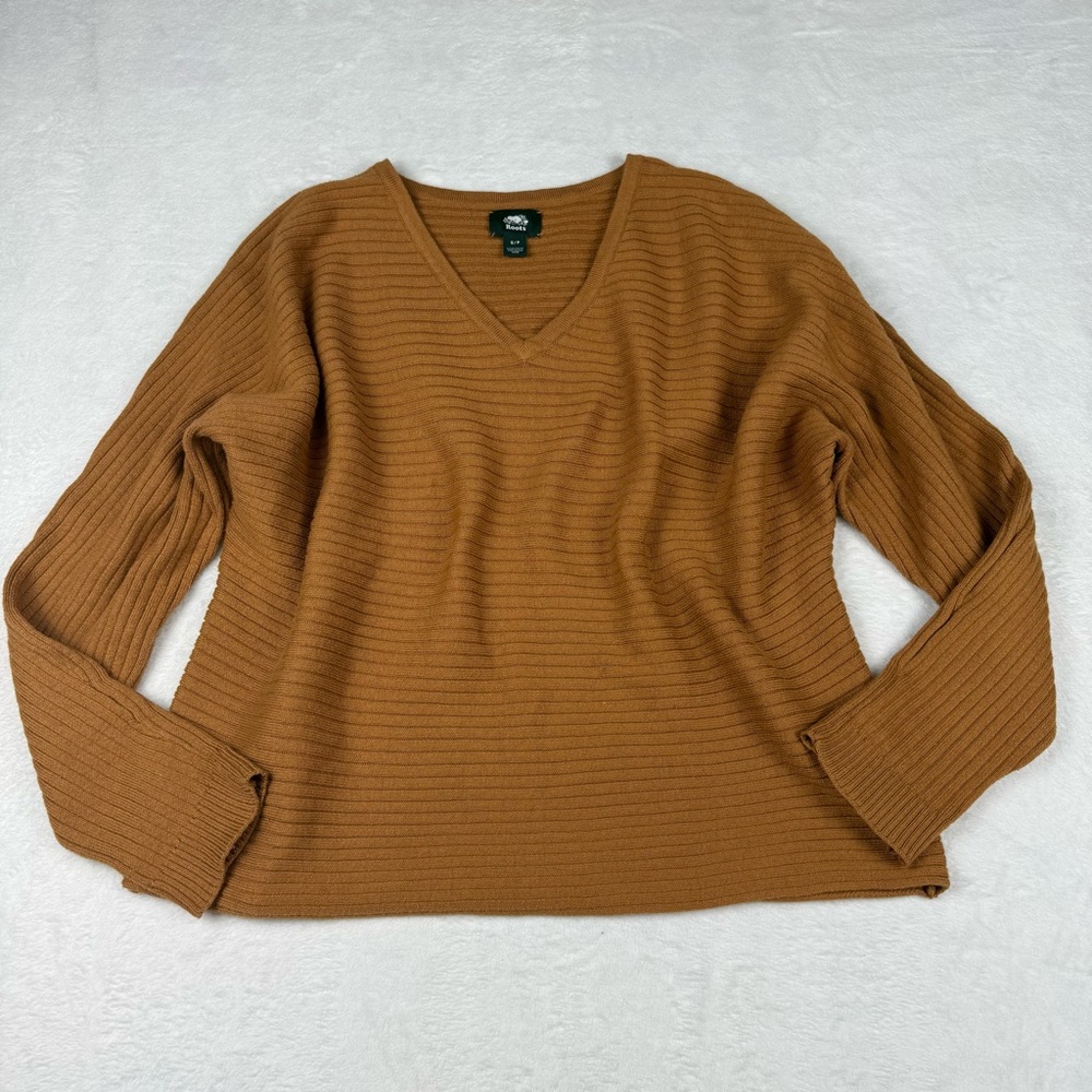 Roots Elora Oversized Ribbed V-Neck Sweater in Warm Camel Women’s Small